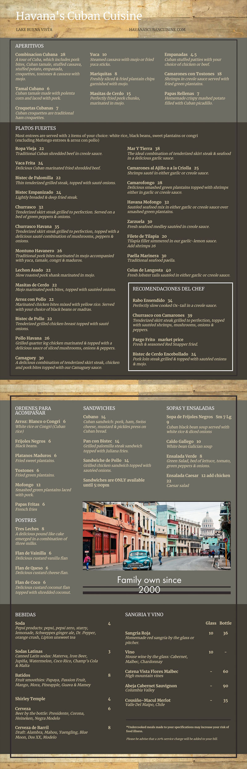 Havana’s Cafe Menu